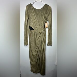 ✨ Rachel Roy Gold Metallic Twist Front Maxi Dress | Medium ✨